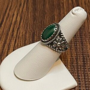 American West Sterling Silver Ring Flower Design - Green Malachite - Size 6